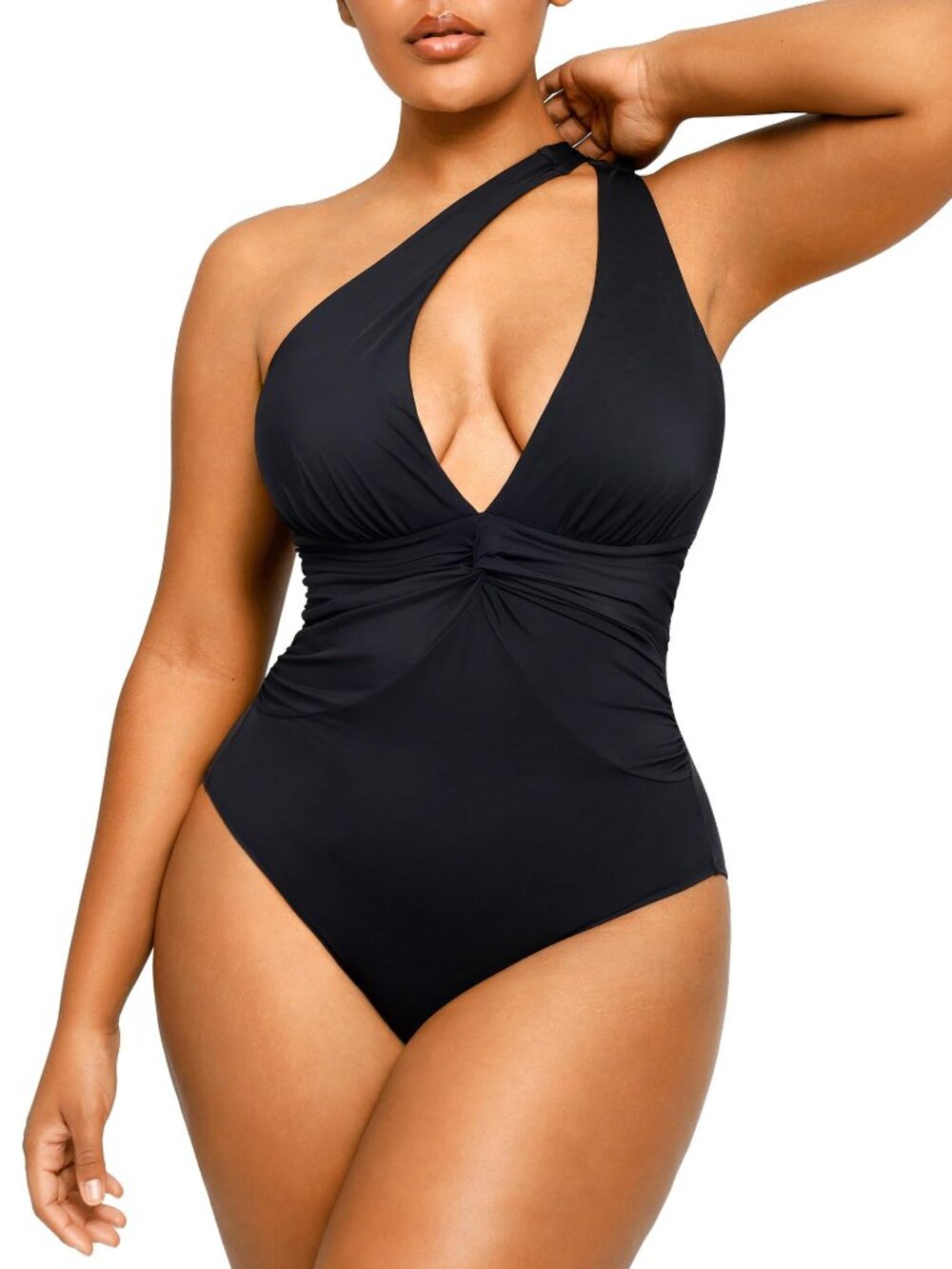 Shapewear Swimsuit SHAPELLX Large Black Tummy Control Ruched V Neck NWT